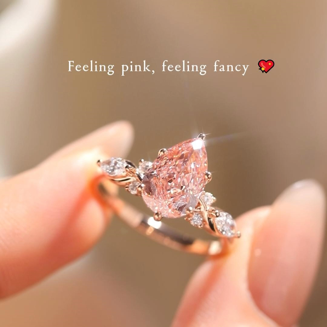 1.5ct Pear Cut Lab Grown Pink Diamond Winged Marquise Cluster Engagement Ring in Rose Gold