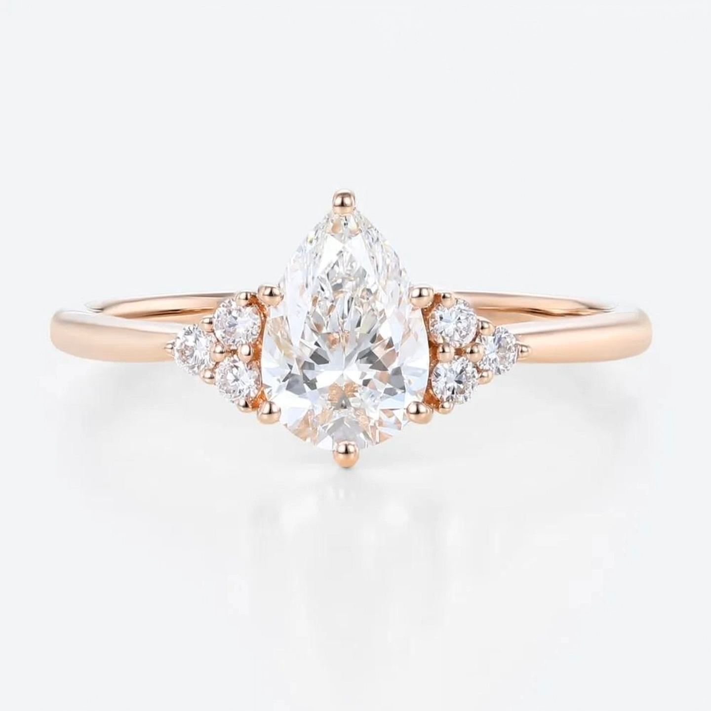 1ct Pear Cut Lab Grown Diamond Six-Prong Marquise Cluster Engagement Ring in Rose Gold