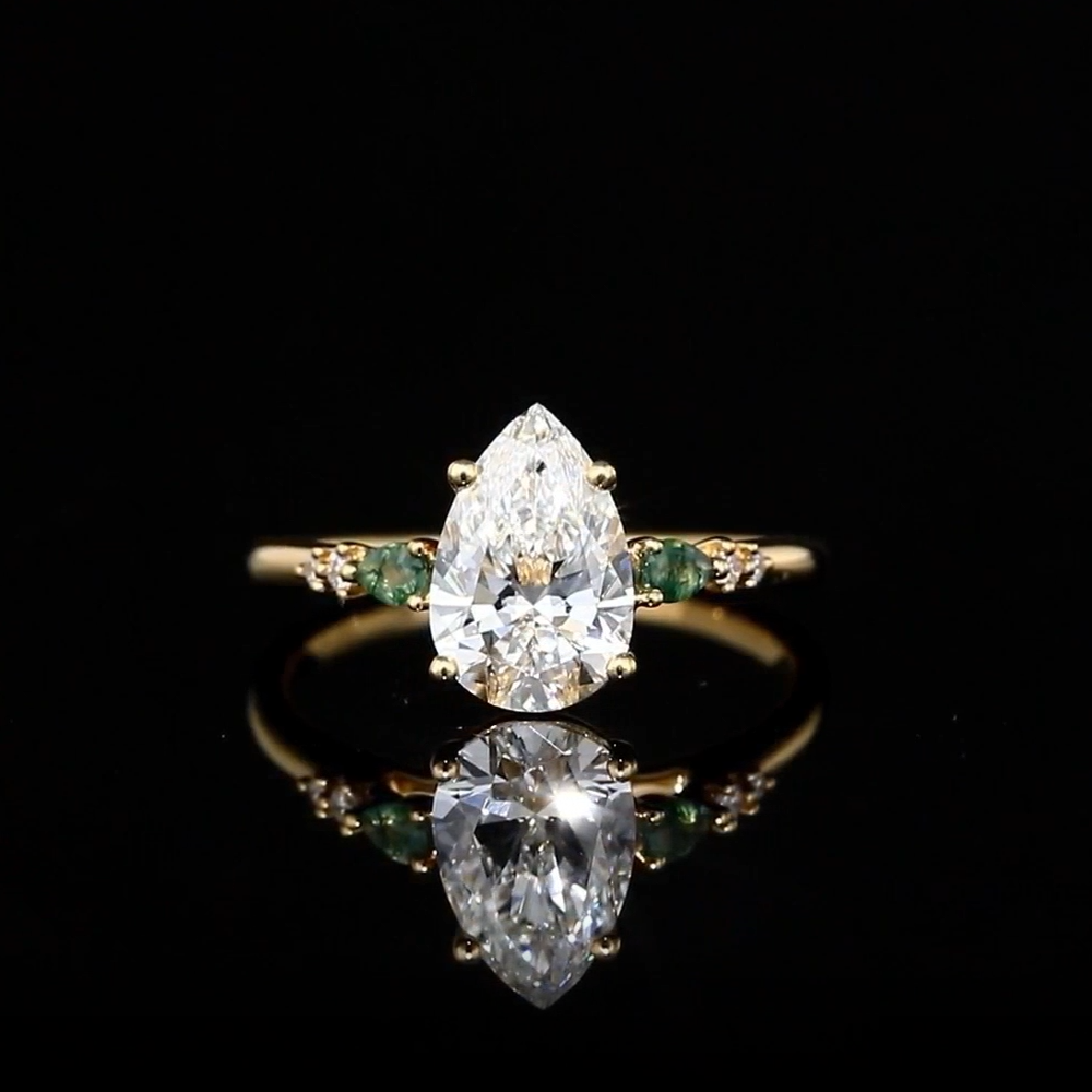 1ct Pear Cut Lab Grown Diamond Twin Pear Side-Stone Cluster Engagement Ring in Rose Gold