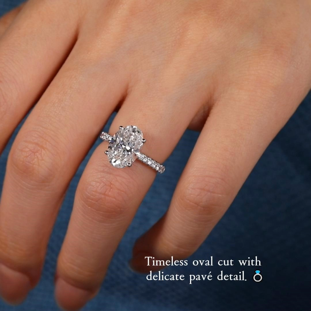 1.5ct Oval Cut Lab Grown Diamond Pavé Marquise Accent Engagement Ring in White Gold