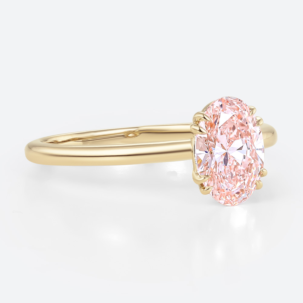 1.5ct Oval Cut Lab Grown Pink Diamond Double-Claw Solitaire Engagement Ring in Yellow Gold