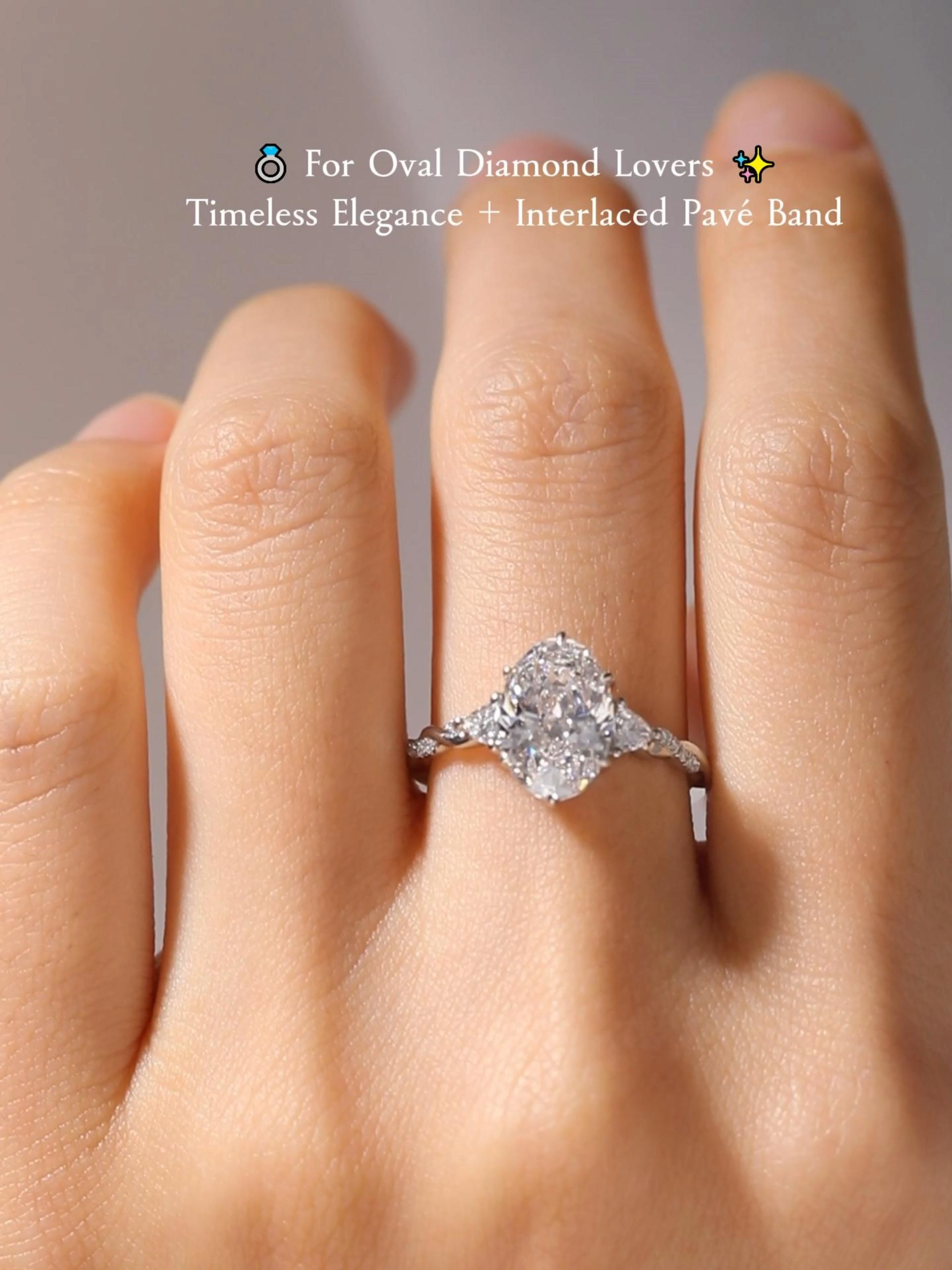 1.5ct Oval Cut Lab Grown Diamond Interlaced Pavé Engagement Ring in White Gold