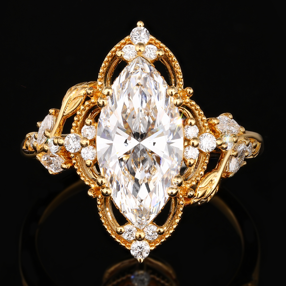 4ct Marquise Cut Lab Grown Diamond Tendril Cluster Engagement Ring in Yellow Gold