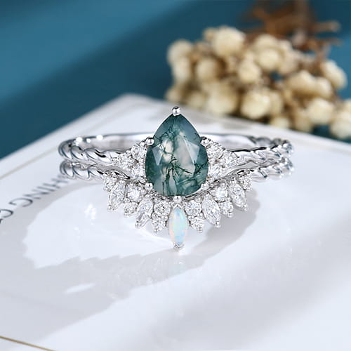 moss agate & moonstone ring