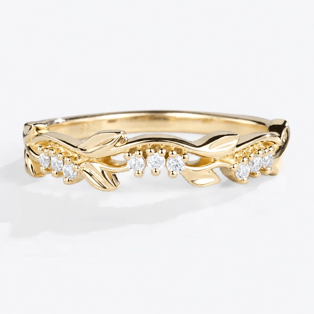 Round Cut Lab Grown Diamond Vine Wedding Band in Rose Gold