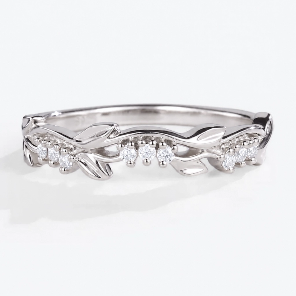 Round Cut Lab Grown Diamond Vine Wedding Band in Rose Gold