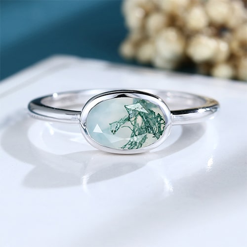Bazel Moss Agate Engagement Ring 