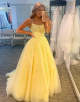 Yellow Spaghetti Straps A Line Prom Dress with Appliques