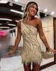 One Shoulder Blue Tight Sparkly Homecoming Dress with Fringes