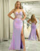 Sparkly Purple Mermaid Backless Long Prom Dress With Split