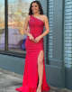 One Shoulder Beading Red Prom Dress