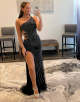 One Shoulder Side Slit Prom Dress with Beading