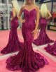 Golden Sweetheart Mermaid Sequin Off The Shoulder Tight Prom Dress