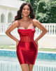 Glitter Dark Red Spaghetti Straps Tight Corset Homecoming Dress with Beading