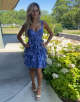 Blue A-Line Spaghetti Straps Sequined Homecoming Dress with Flower