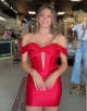 Royal Blue Tight Off the Shoulder Corset Satin Homecoming Dress
