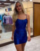 Sparkling Royal Blue Spaghetti Straps Bodycon Homecoming Dress