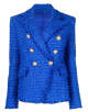 Royal Blue Notched Lapel Double Breasted Tassel Women Blazer