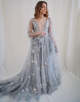 Dusty Blue Deep V-Neck Backless Lace Wedding Dress 2025