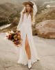 White A-Line Floor Length Wedding Dress 2025 with Front Split