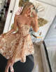 Flroal Gold A Line Spaghetti Straps Corset Short Homecoming Dress with Appliques