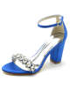 Single-Buckle Open-Toe Rhinestone Block Heel Sandals