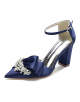 Pointed Toe Single Buckle Diamond Embellished Block Heel High Heel Sandals