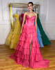 Fuchsia A-Line Sweetheart Sleeveless Cascading Ruffle Prom Dress