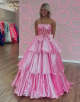 Chic Pink Strapless Bow A-Line Tiered Long Corset Prom Dress