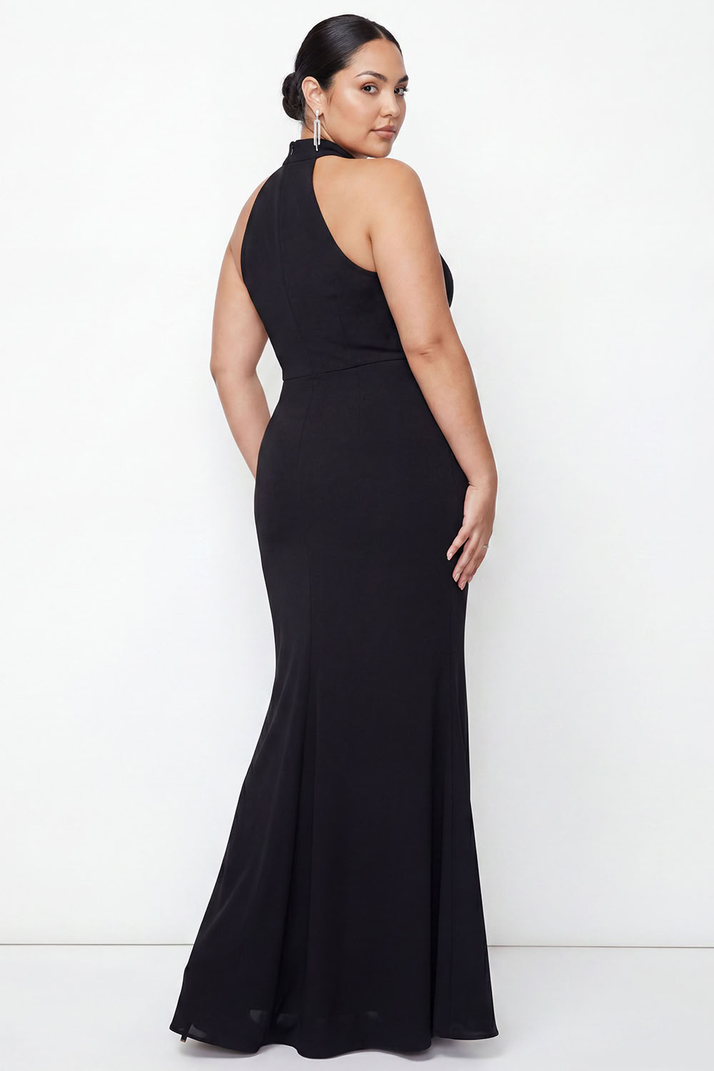 Halter Neck Black Ruffled Mermaid Long Formal Dress with Slit