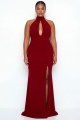 Black Mermaid Halter Neck Keyhole Plus Size Satin Formal Dress with Slit