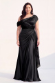 Mermaid Black One Shoulder Satin Ruched Long Mother of the Bride Dress with Ruffles 