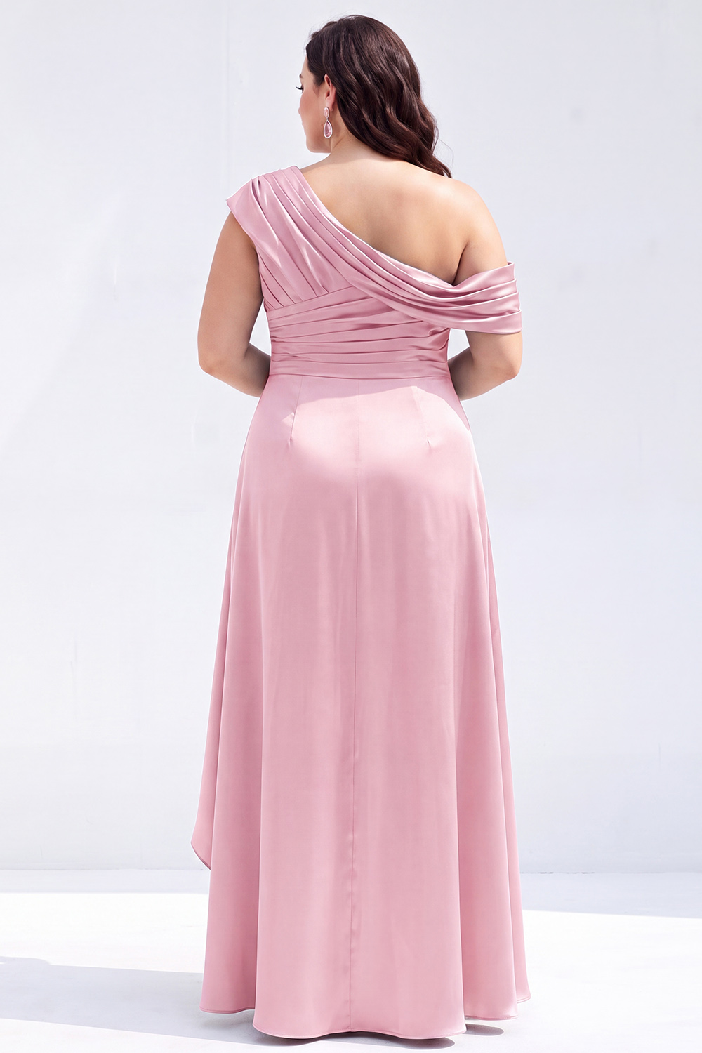 Mermaid Black One Shoulder Satin Ruched Long Mother of the Bride Dress with Ruffles 