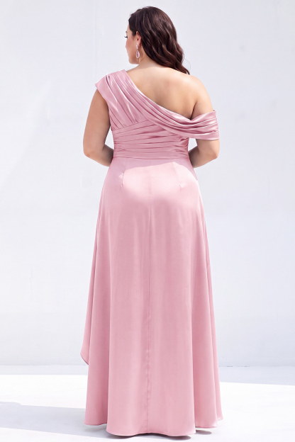 Mermaid Black One Shoulder Satin Ruched Long Mother of the Bride Dress with Ruffles 