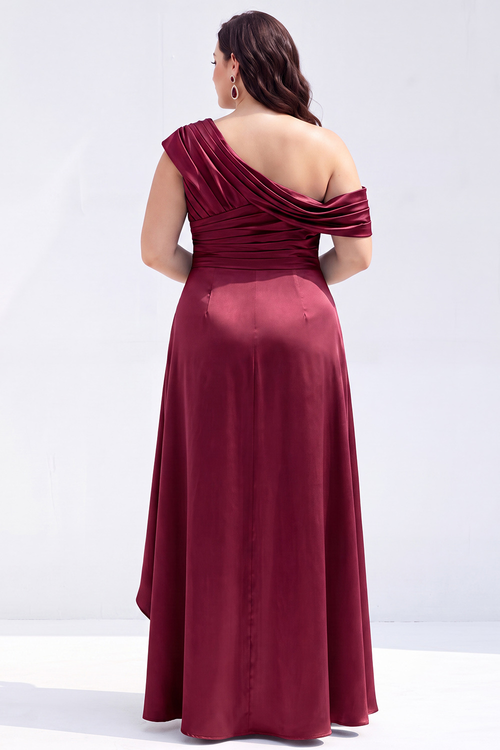 Mermaid Black One Shoulder Satin Ruched Long Mother of the Bride Dress with Ruffles 