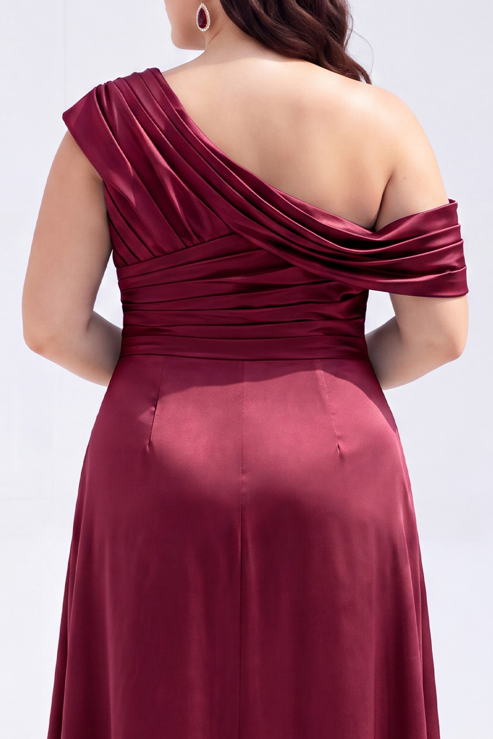 Mermaid Black One Shoulder Satin Ruched Long Mother of the Bride Dress with Ruffles 