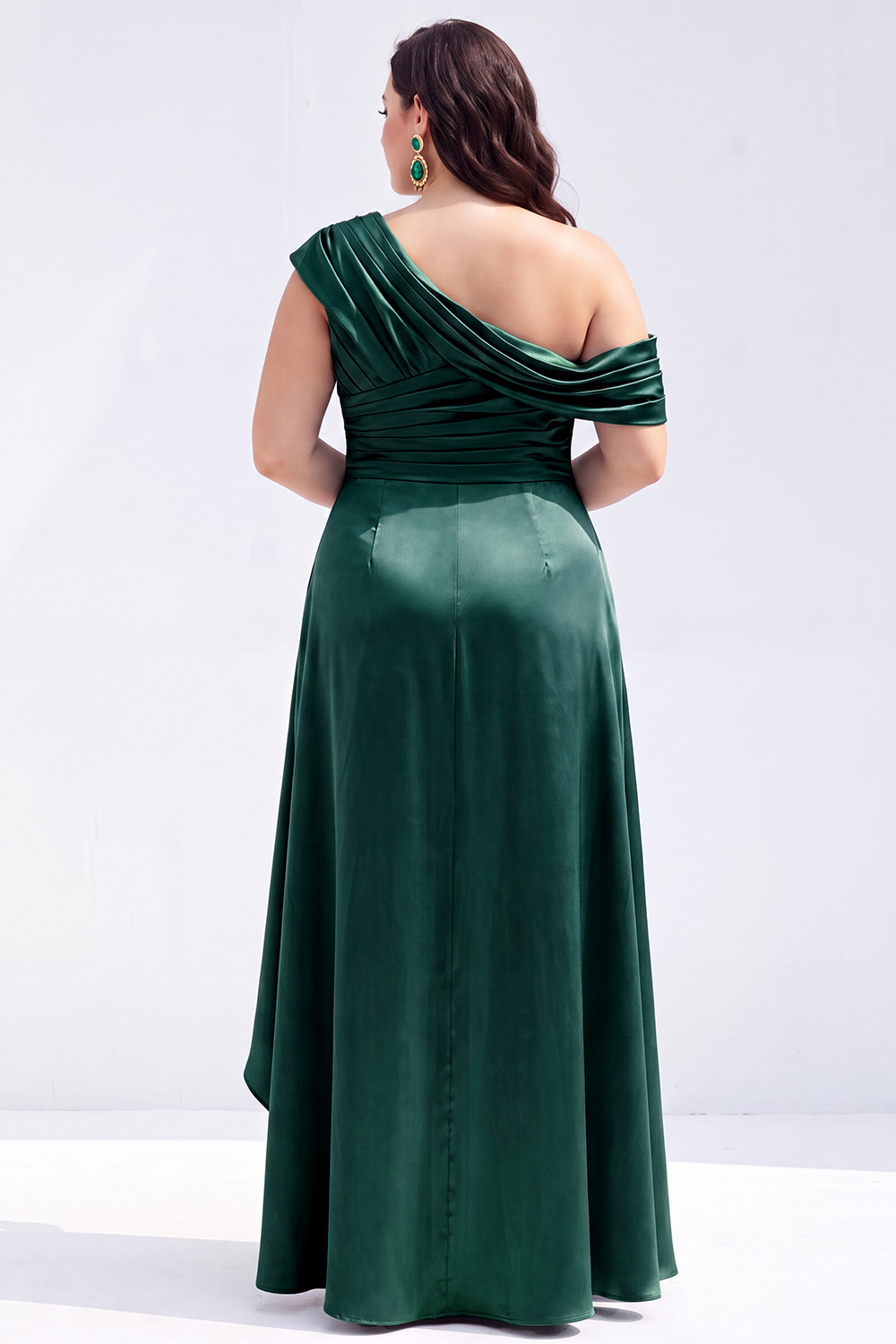 Mermaid Black One Shoulder Satin Ruched Long Mother of the Bride Dress with Ruffles 