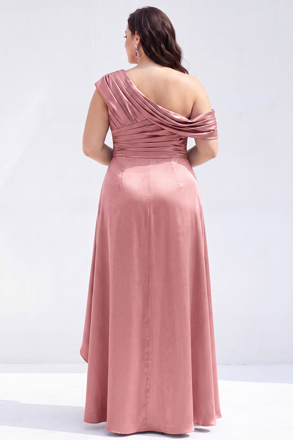 Mermaid Black One Shoulder Satin Ruched Long Mother of the Bride Dress with Ruffles 