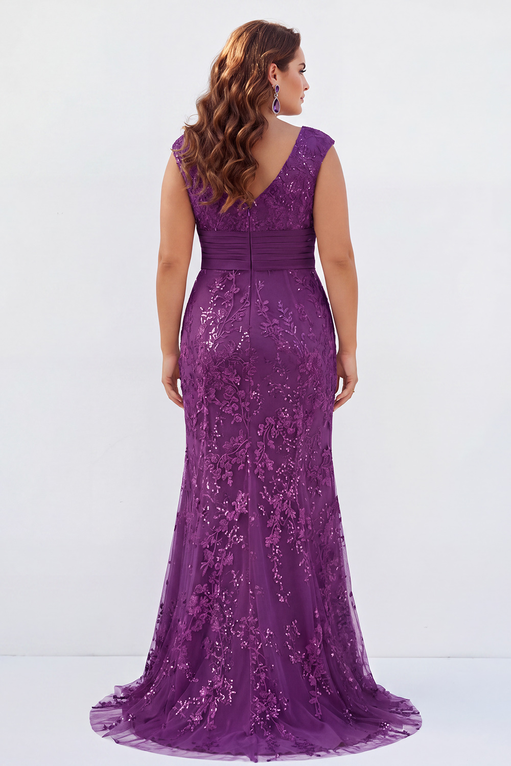 Dusty Rose Mermaid V-Neck Appliques Sequins Cap Sleeves Mother of the Bride Dress
