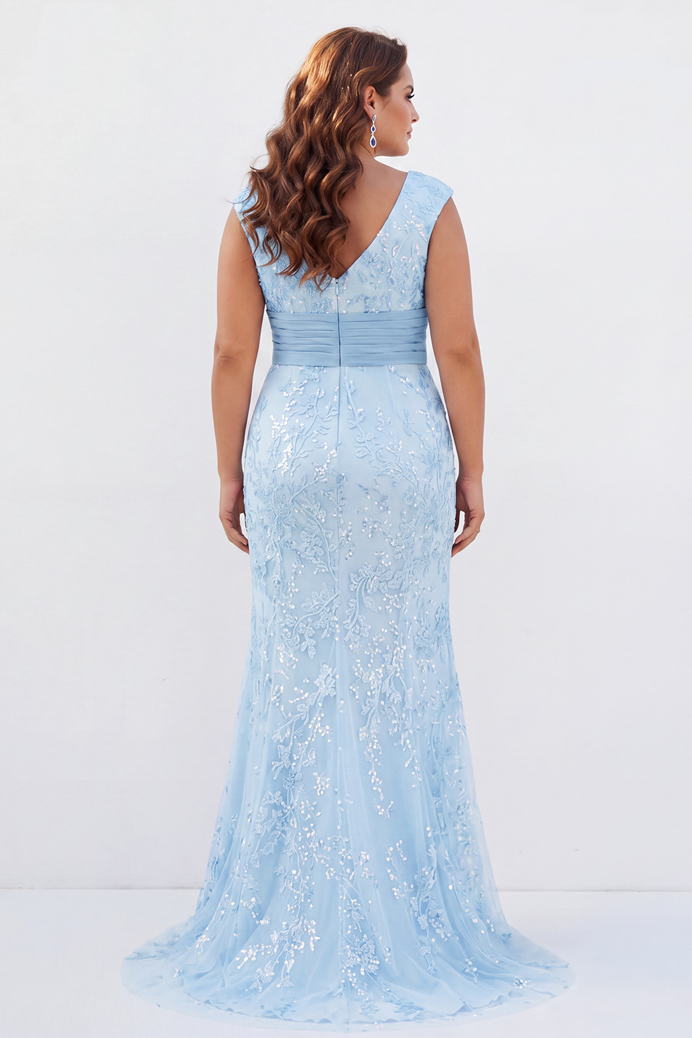 Dusty Rose Mermaid V-Neck Appliques Sequins Cap Sleeves Mother of the Bride Dress