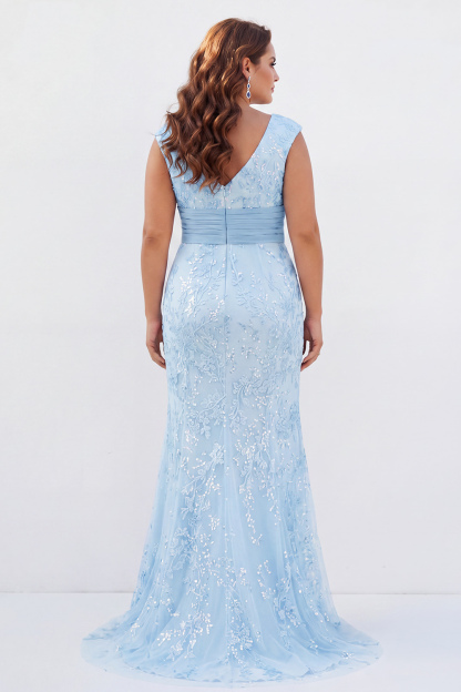 Dusty Rose Mermaid V-Neck Appliques Sequins Cap Sleeves Mother of the Bride Dress