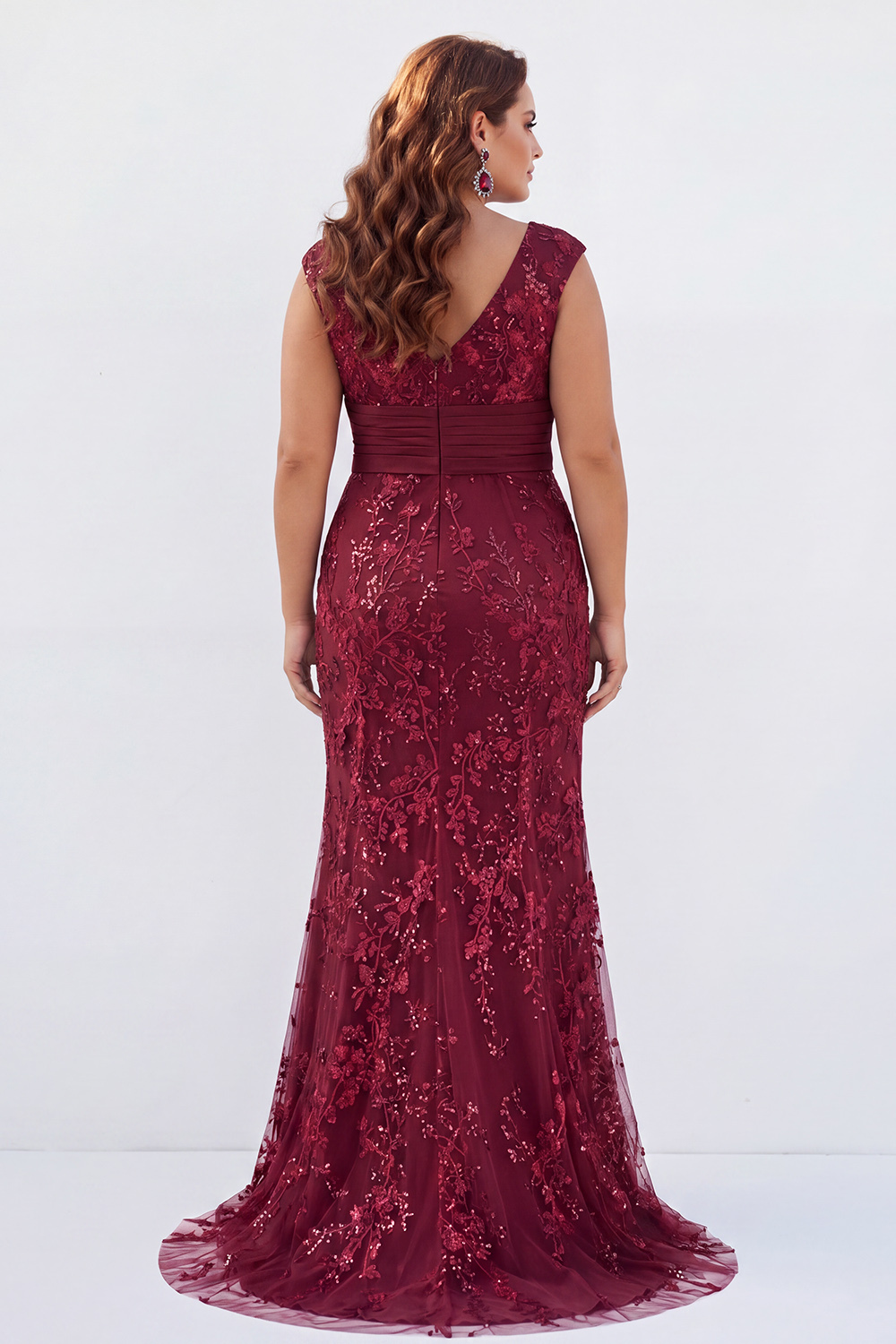 Dusty Rose Mermaid V-Neck Appliques Sequins Cap Sleeves Mother of the Bride Dress