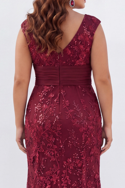 Dusty Rose Mermaid V-Neck Appliques Sequins Cap Sleeves Mother of the Bride Dress