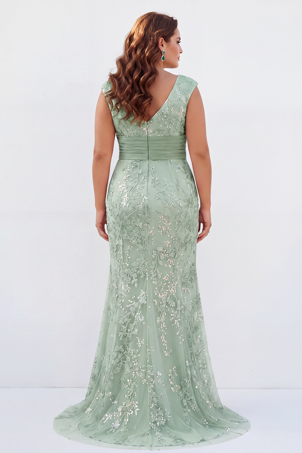 Dusty Rose Mermaid V-Neck Appliques Sequins Cap Sleeves Mother of the Bride Dress