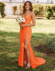Sequin Orange Prom Dress with Split
