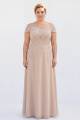 Taupe Off the Shoulder Chiffon Long Mother of the Bride Dress with Appliques