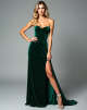 Strapless Dark Green Mermaid Velvet Formal Dress with Slit