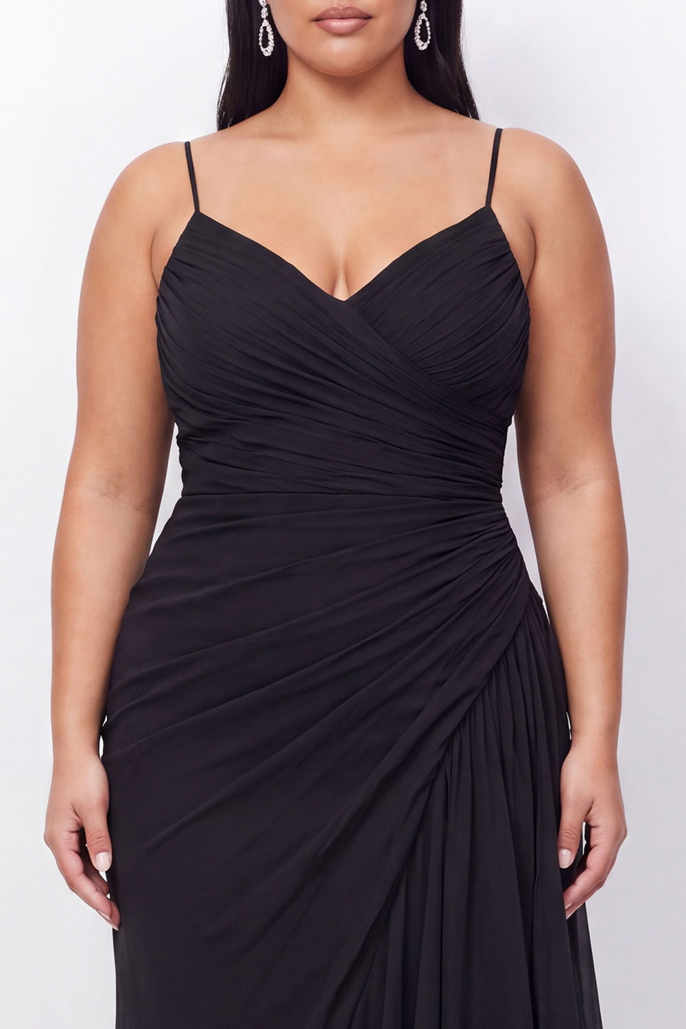 Black Spaghetti Straps Plus Size A-Line Ruffled Formal Dress