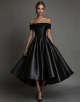 Off The Shoulder Satin A Line Black Tie Dress