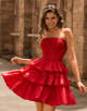 Green A-Line Corset Beaded Tiered Ruffle Strapless Homecoming Dress